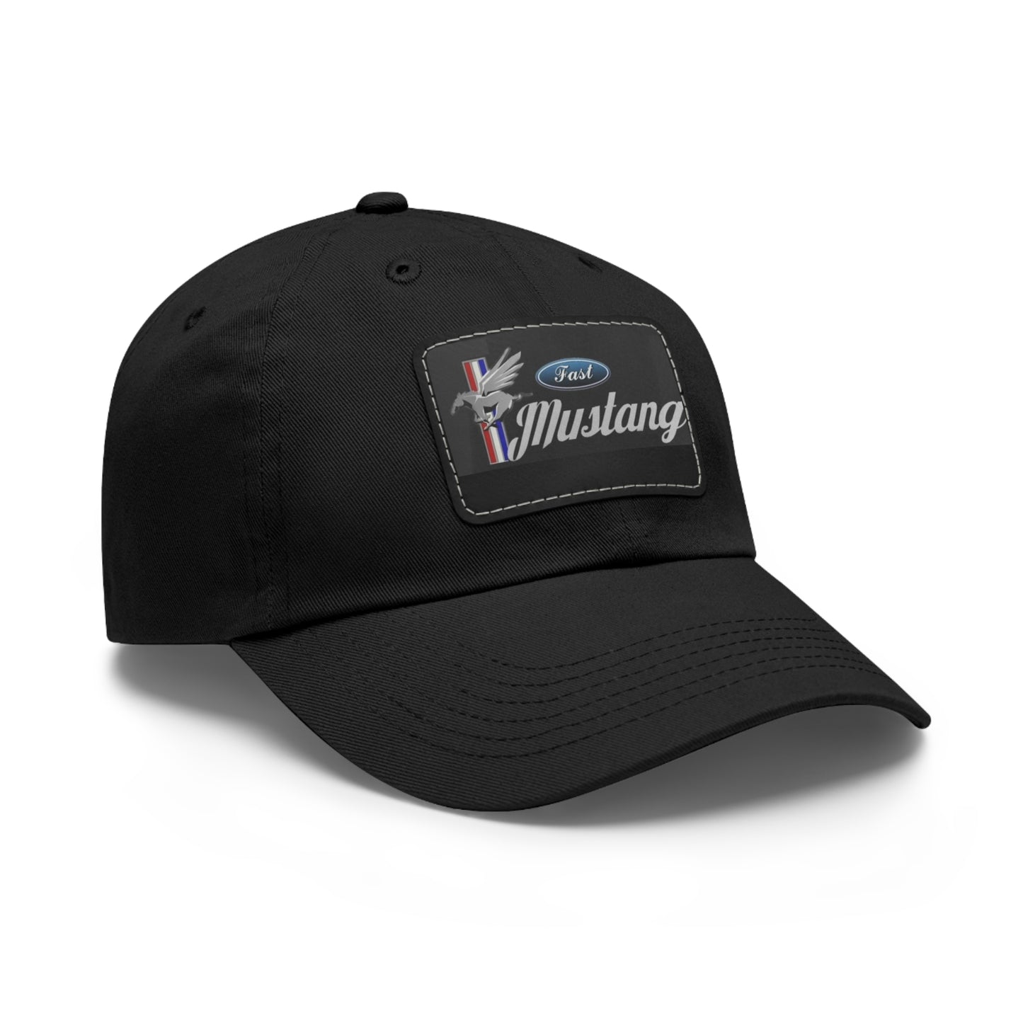 Fast Mustang Black Hat with Black Leather Patch