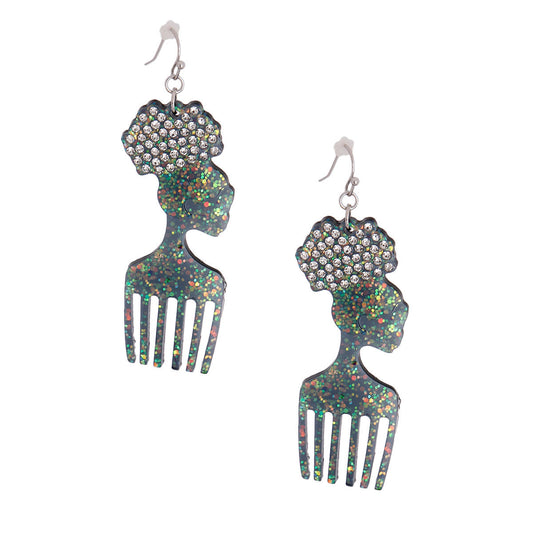 Black Glitter Hair Pick Earrings