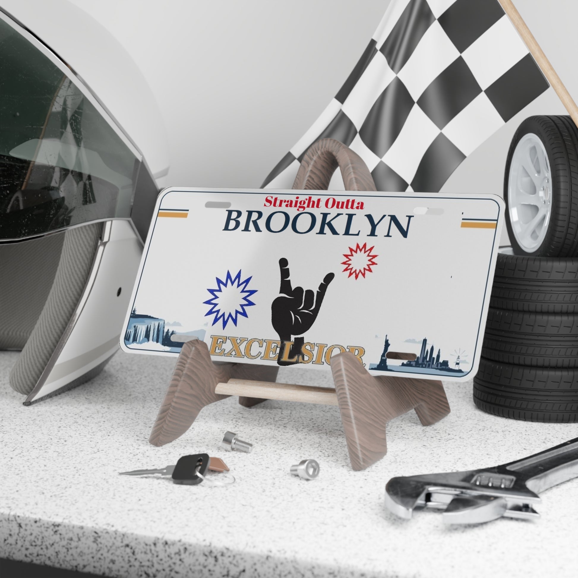 Straight Outta Brooklyn License Plate On Pedestal