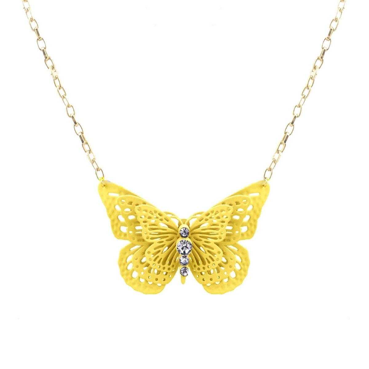 Yellow 3D Butterfly Pendant Necklace