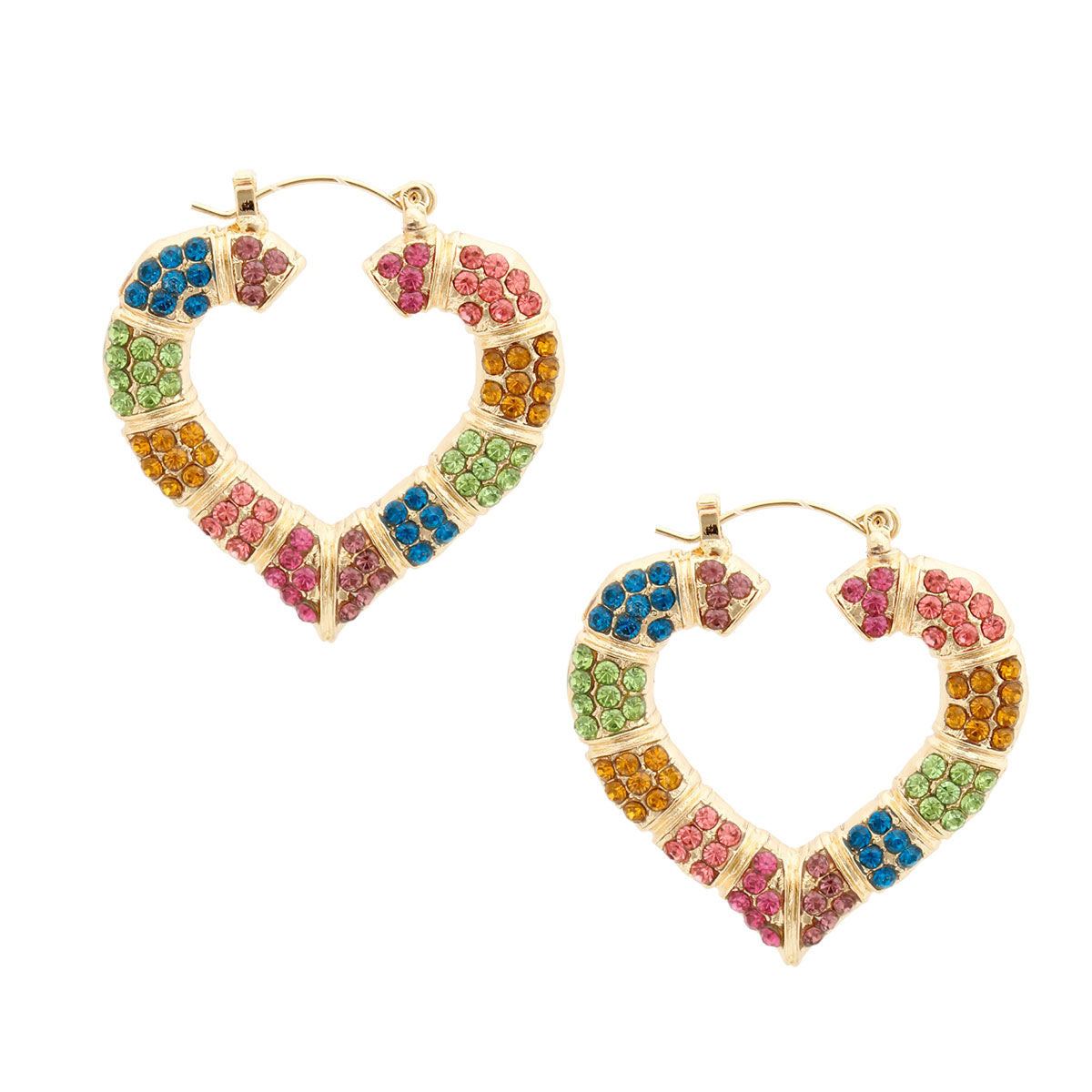 Multi Color Bling Heart Bamboo Hoops