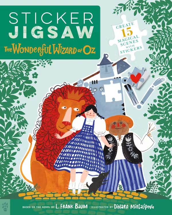 Sticker Jigsaw book cover featuring characters from 'The Wonderful Wizard of Oz' with stickers and puzzle pieces.