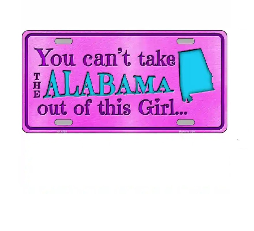 Pink license plate with text and Alabama outline