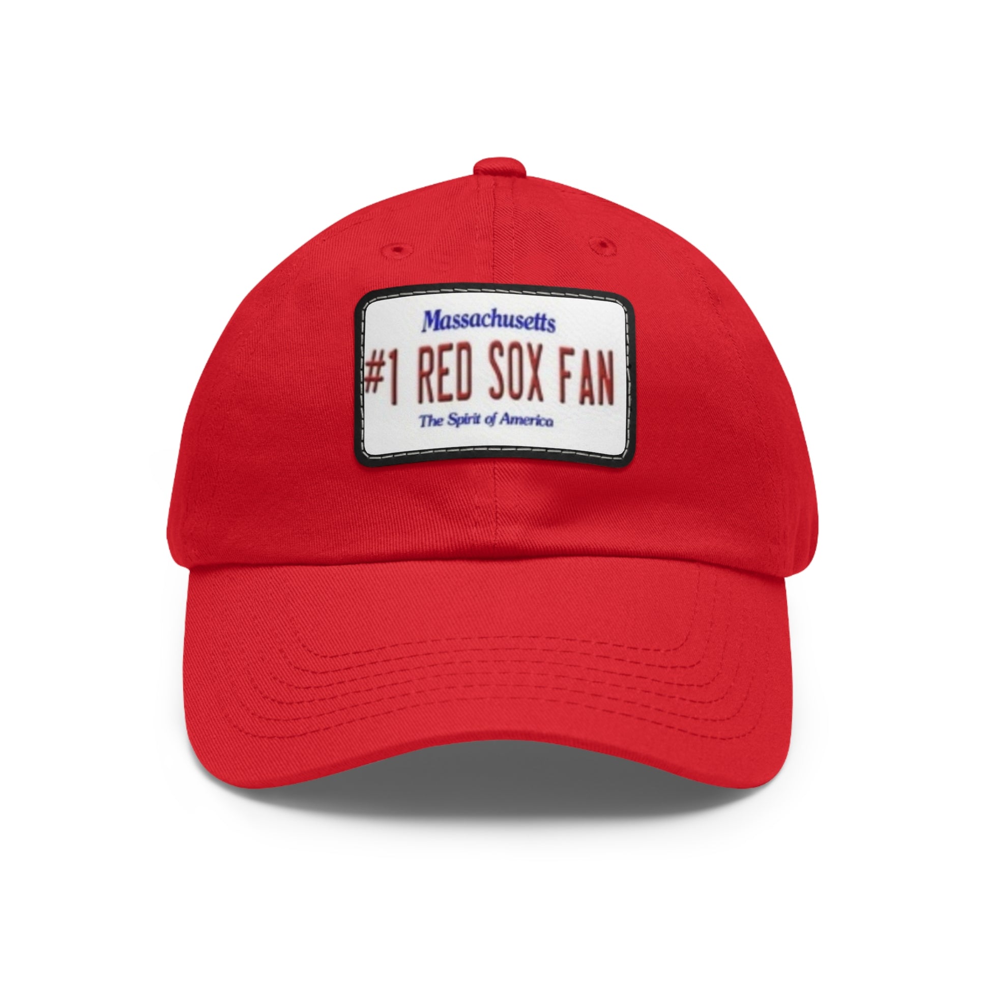 Red #1 Red Sox Fan Baseball Cap with Rectangular Leather Patch