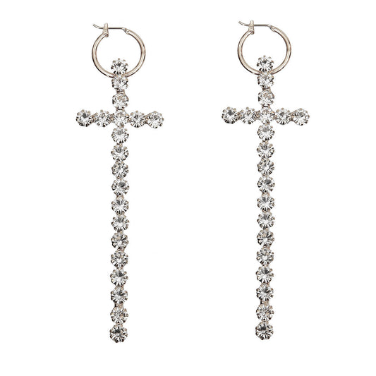 Rhinestone Cross Baby Hoop Earrings