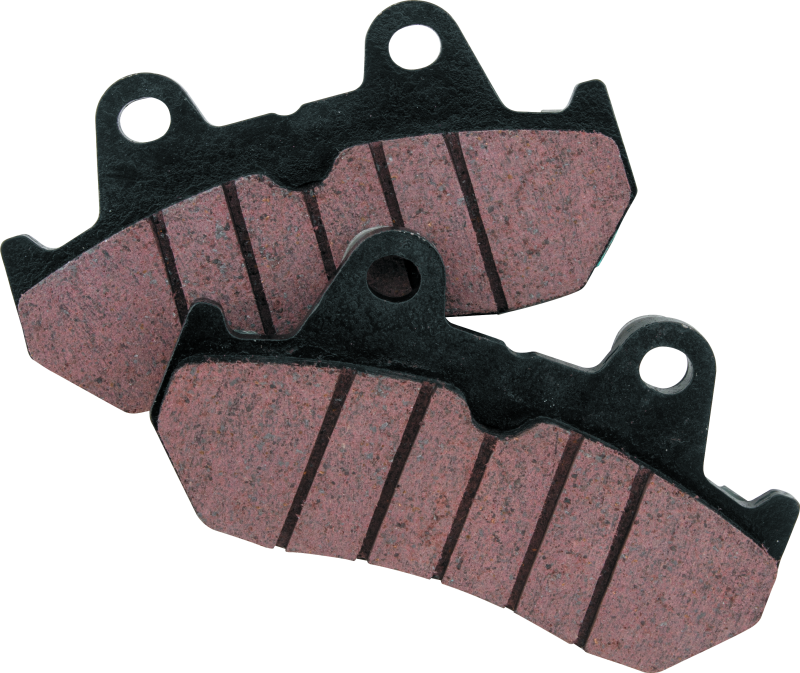 Two sets of brake pads on a white background