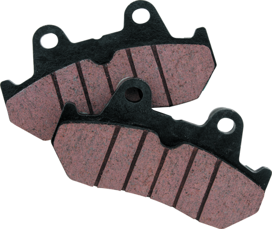 Two sets of brake pads on a white background