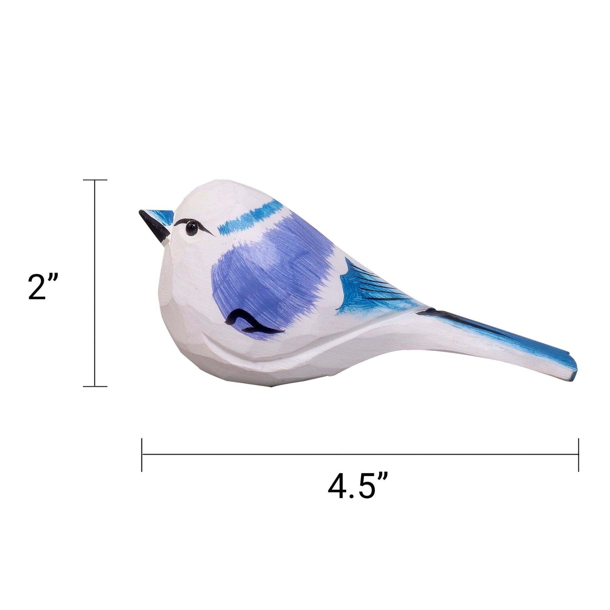 Decorative bird figure with measurements on a white background