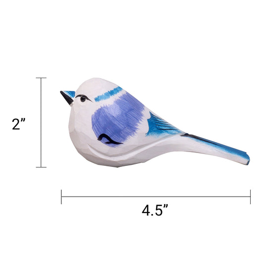 Decorative bird figure with measurements on a white background