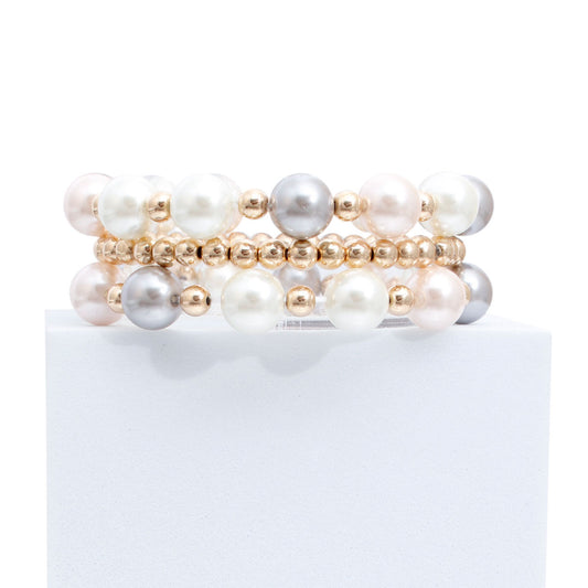 3 Strand Mixed Pearl Gold Bracelets