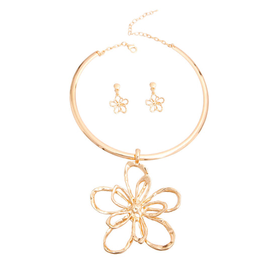 Gold Rigid Metal Flower Necklace