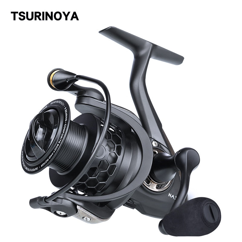 Fishing reel with Tsurinoya branding on a white background