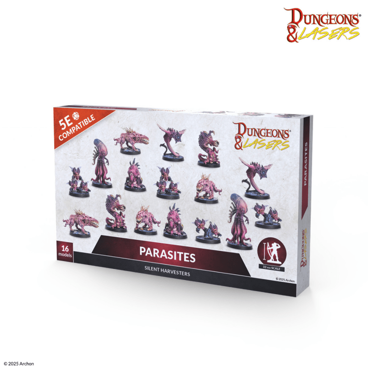 Box of 'Parasites' figures for Dungeons & Dragons on a white background