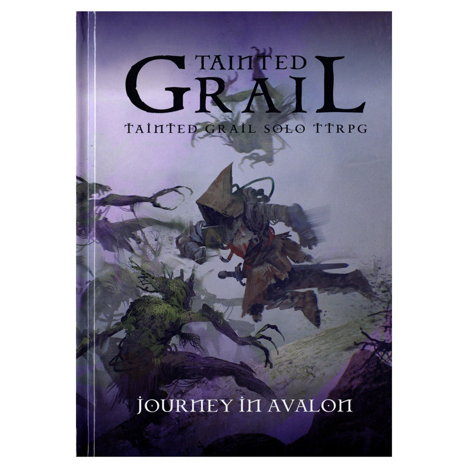 Book cover of 'Tainted Grail' with fantasy characters and text on a purple background
