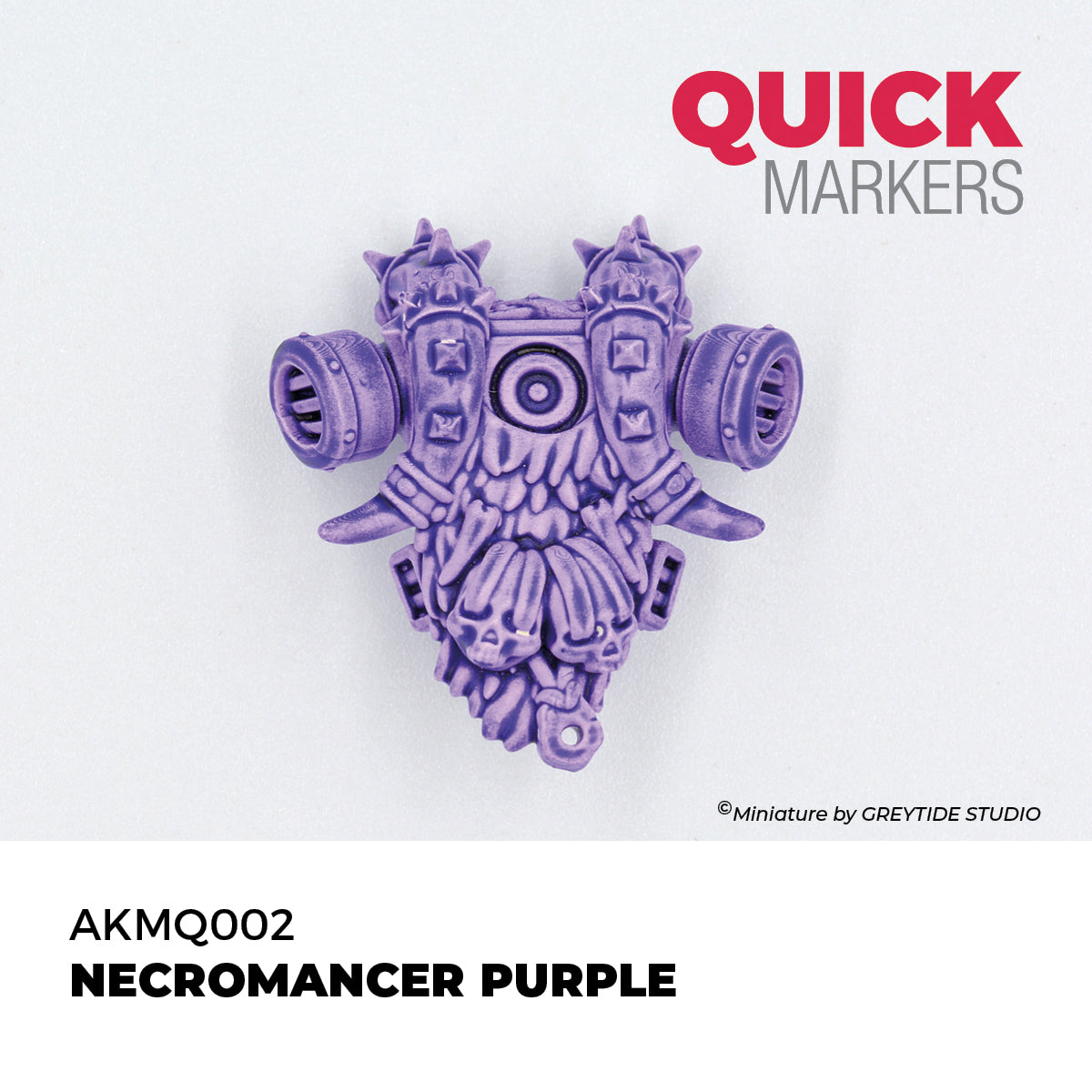 Purple decorative mask with 'Quick Markers' branding on a white background