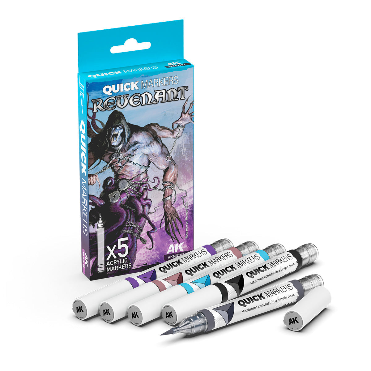 Quick Markers Revenant acrylic markers packaging with markers displayed in front