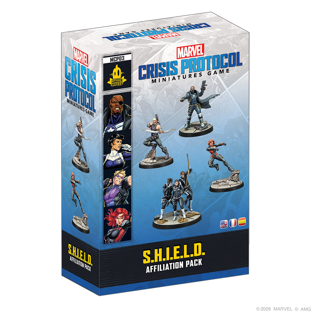 Marvel Crisis Protocol miniatures game packaging with figures on a white background
