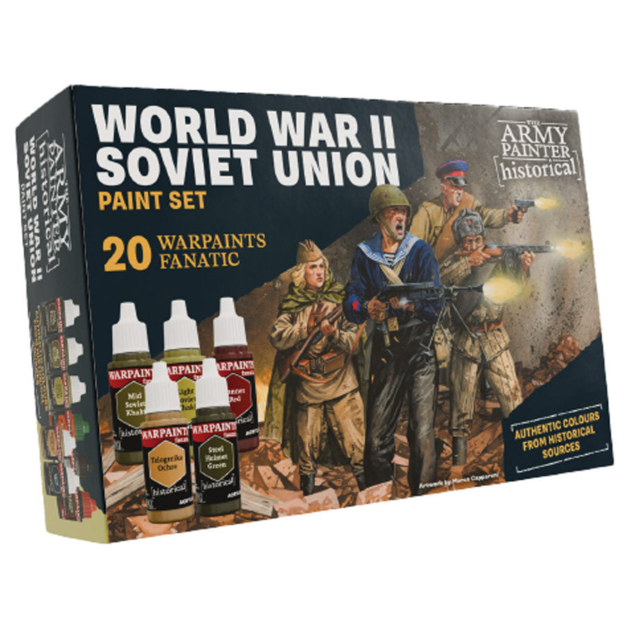 World War II Soviet Union paint set packaging with soldiers on a white background