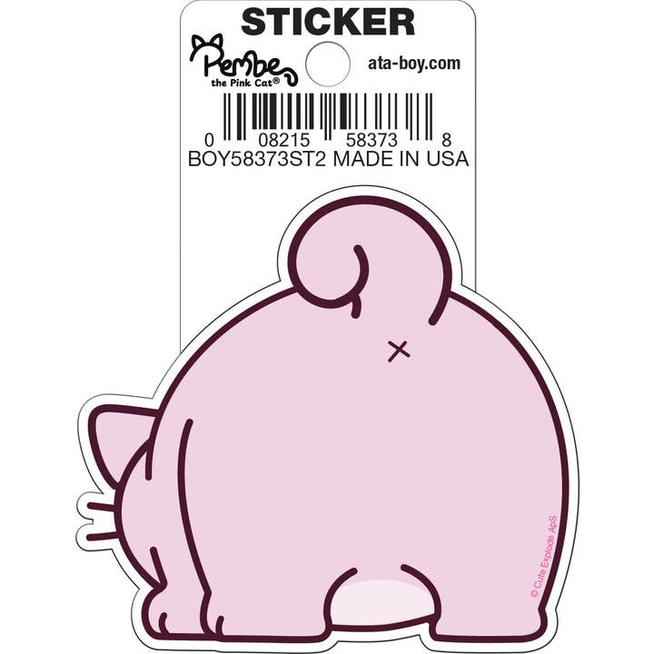 Ata-Boy Stickers: Die Cut Vinyl Sticker - 3" - Pembe the Pink Cat - Kitty Butt