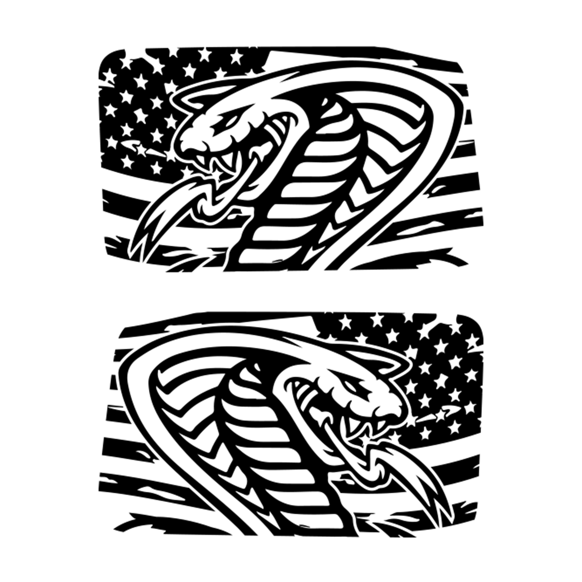 Two snake designs with American flag pattern on a white background