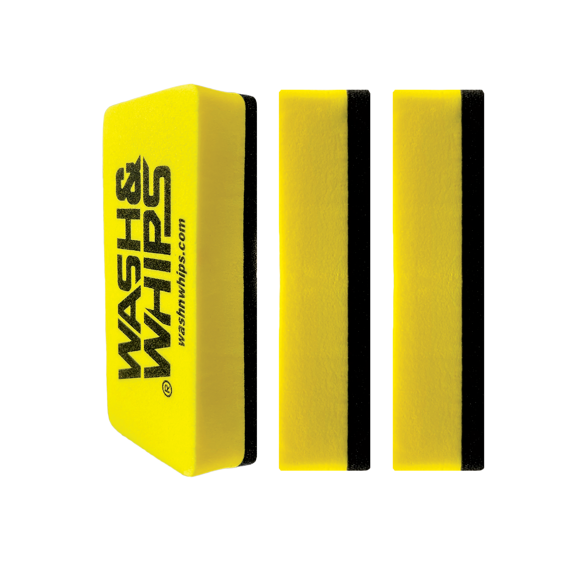 Yellow wash whips Applicator Pads  on a white background