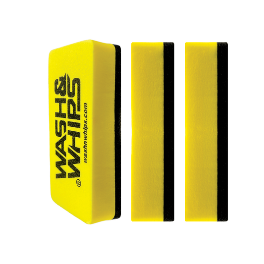 Yellow wash whips Applicator Pads  on a white background