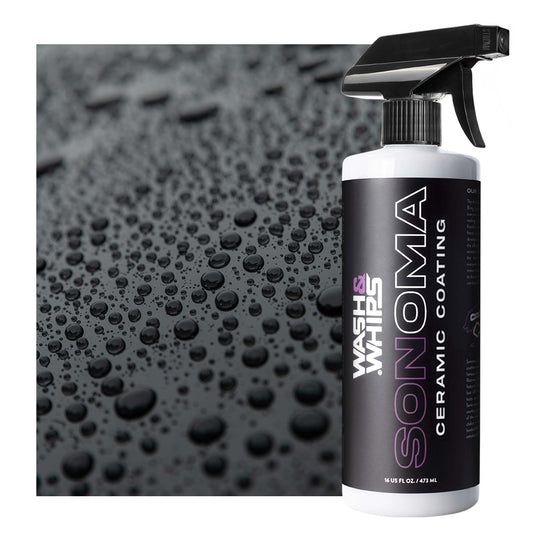 Spray bottle labeled 'Wash & Wax Sonoma Ceramic Coating' on a black textured background