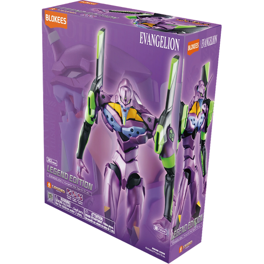 Boxed toy figure of Evangelion with purple background