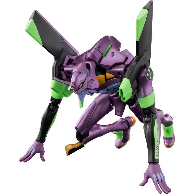 Mechanical figure with purple and green color scheme on a white background