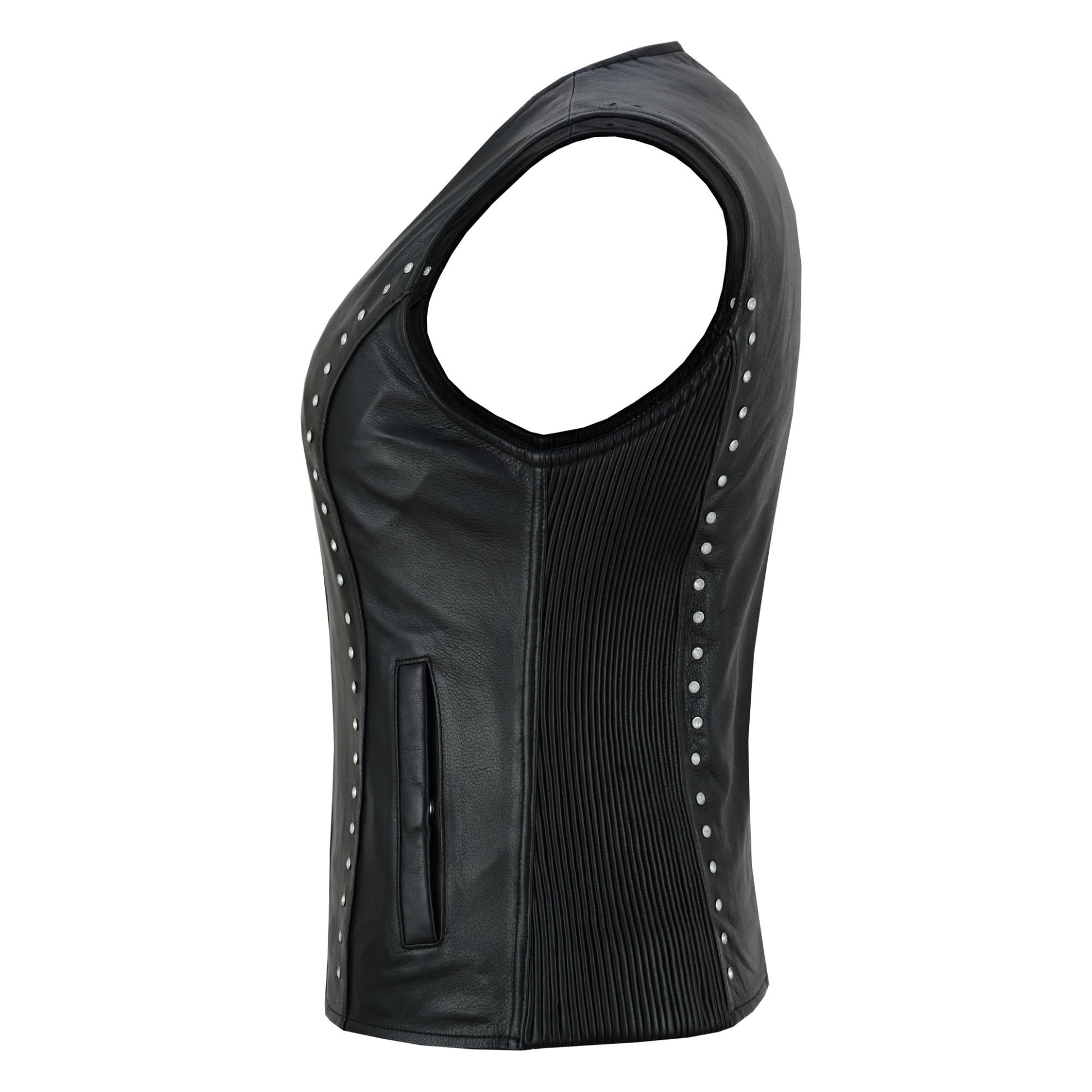 Side View Biker Babe Women’s Studded Leather Motorcycle Vest