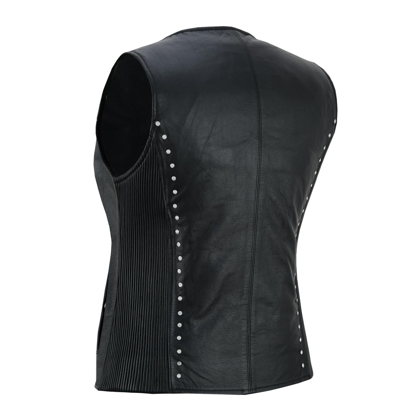 Rear Side Angle Biker Babe Women’s Studded Leather Motorcycle Vest