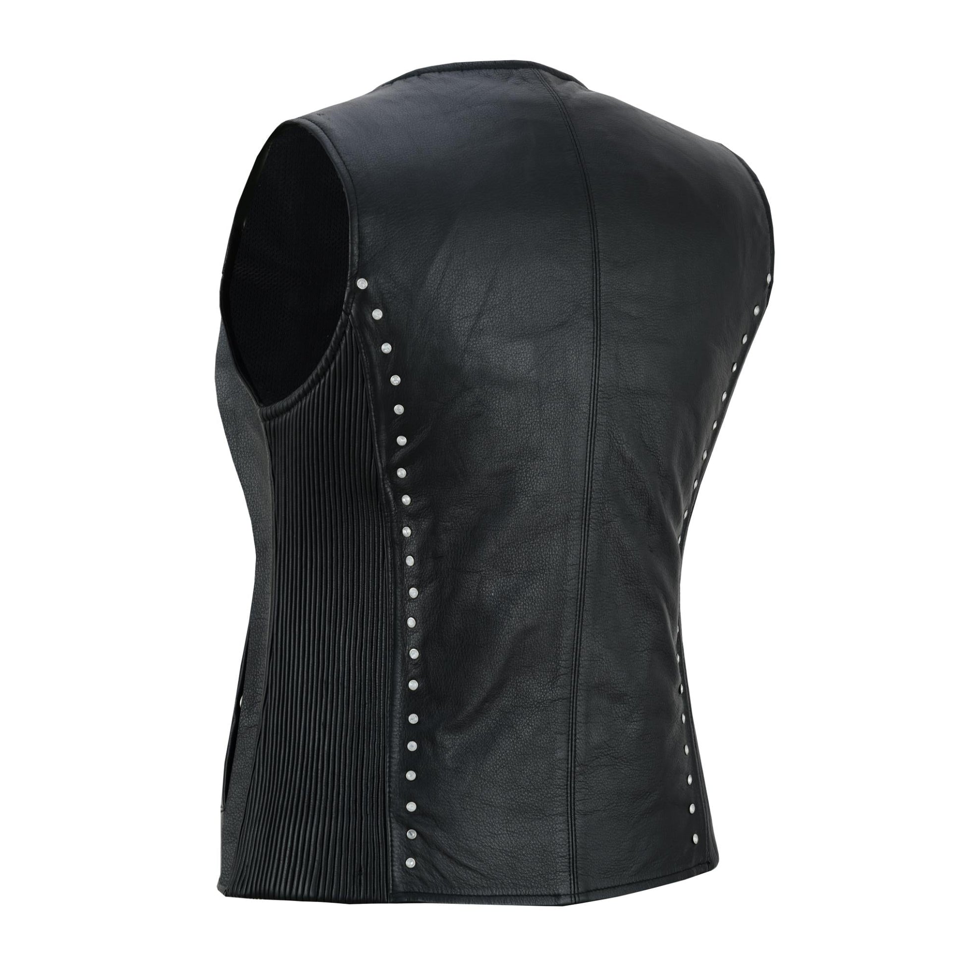 Rear Side Angle Biker Babe Women’s Studded Leather Motorcycle Vest