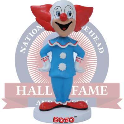 Bozo the Clown figurine with 'National Icehead Hall of Fame' text on a white background