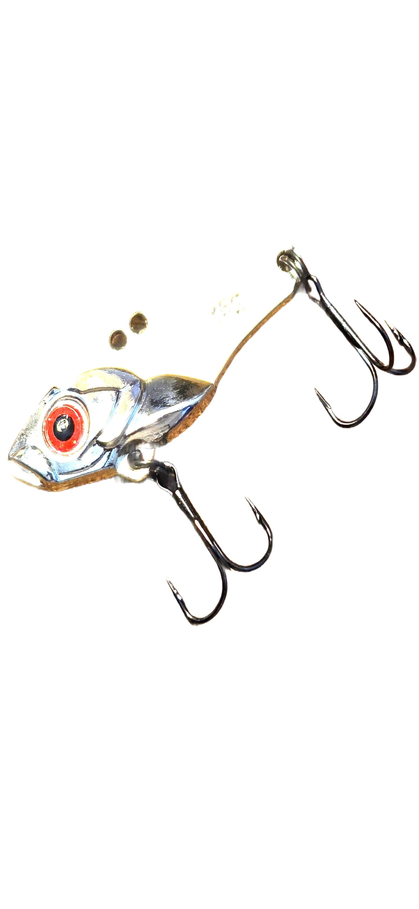 Fishing lure with multiple hooks on a white background