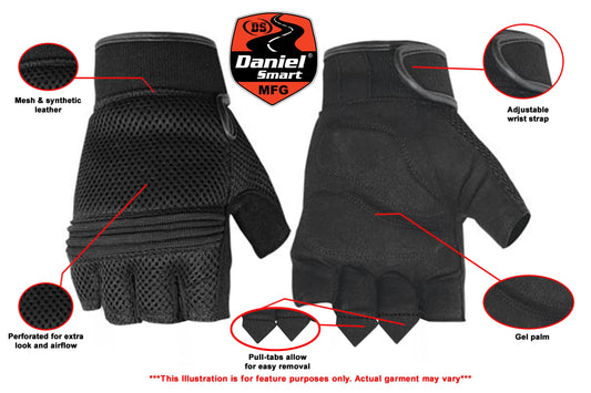 DS Synthetic Leather/ Mesh Fingerless Glove