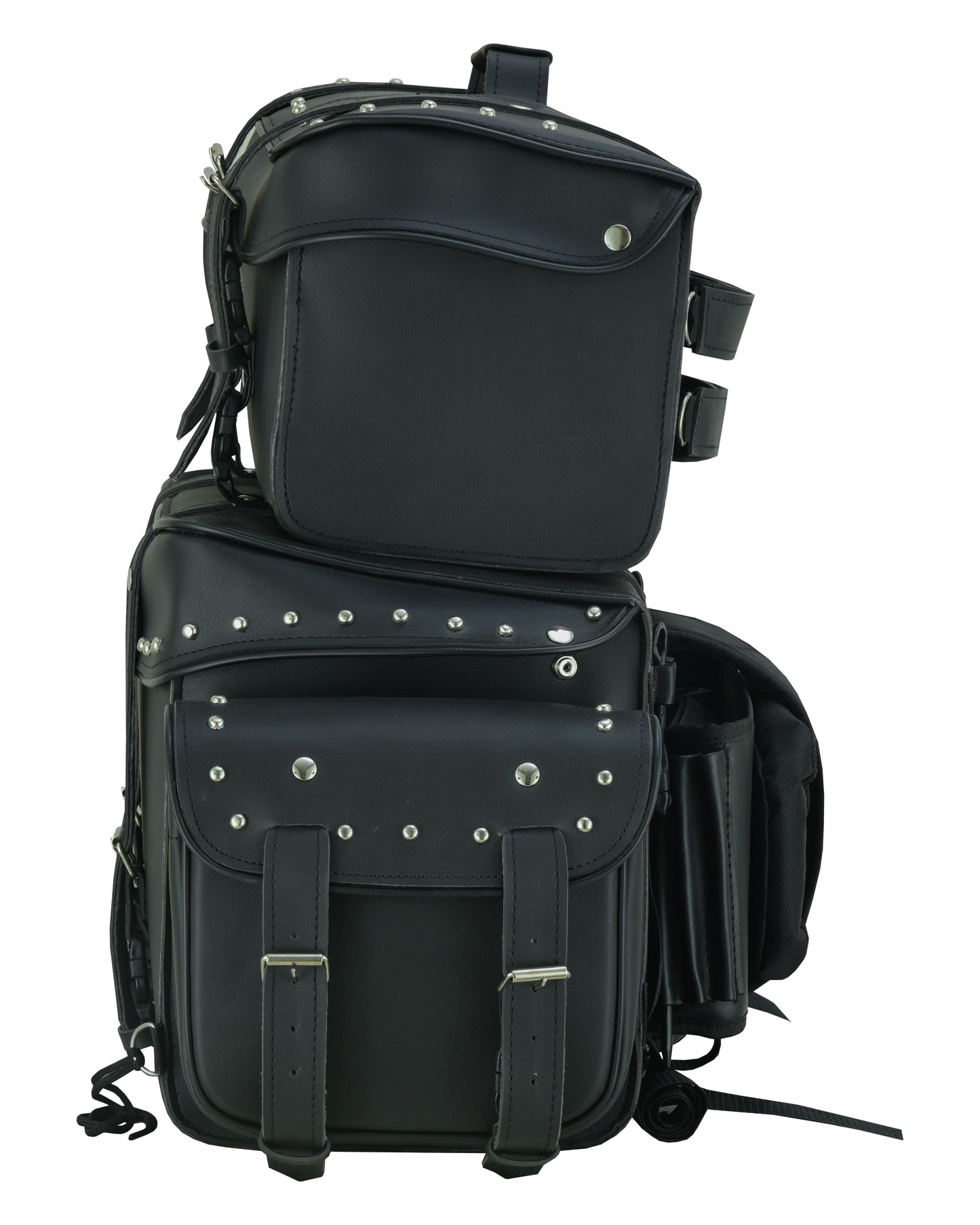 DS Leather Black PVC Large 4 Piece Motorcycle Touring Tail Bag wi