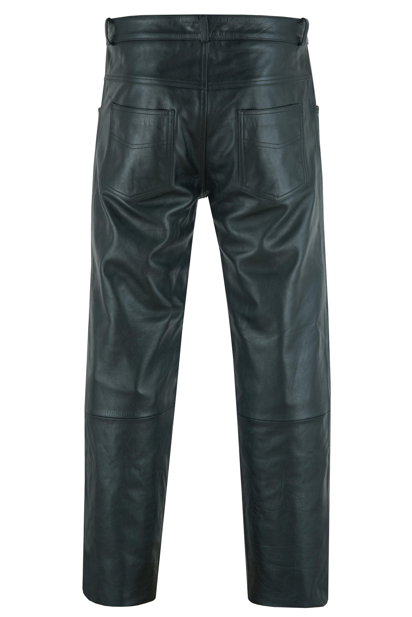 DS Men's Black Classic 5 Pocket Casual Motorcycle Leather Pants