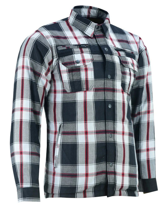 Armored Flannel Motorcycle Shirt - Black, White & Red