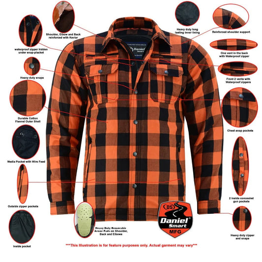 Infographic Armored Flannel Motorcycle Shirt - Orange