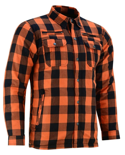 Armored Flannel Motorcycle Shirt - Orange