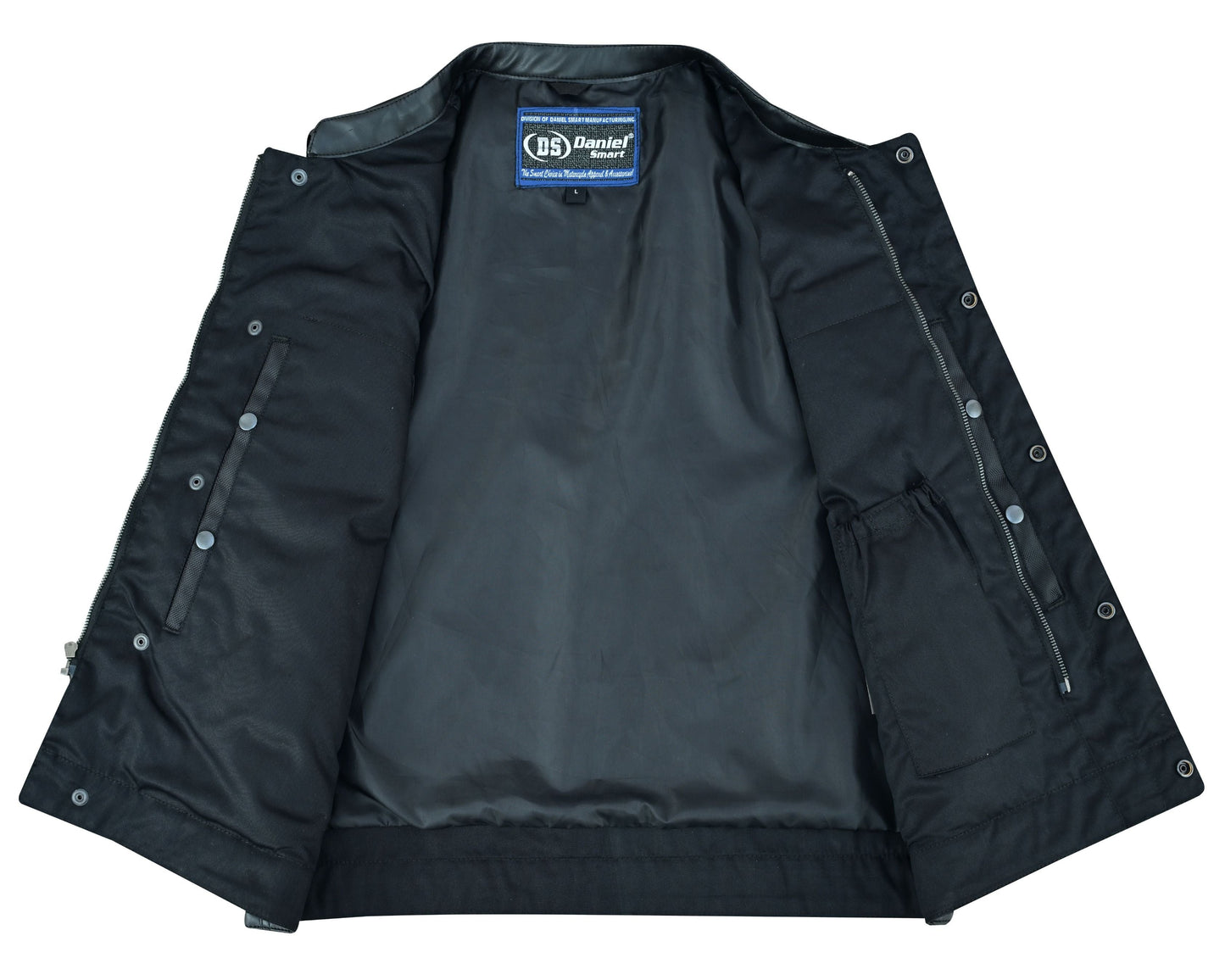 DS Concealed Snap Closure, Textile Material, Scoop Collar & Hidden