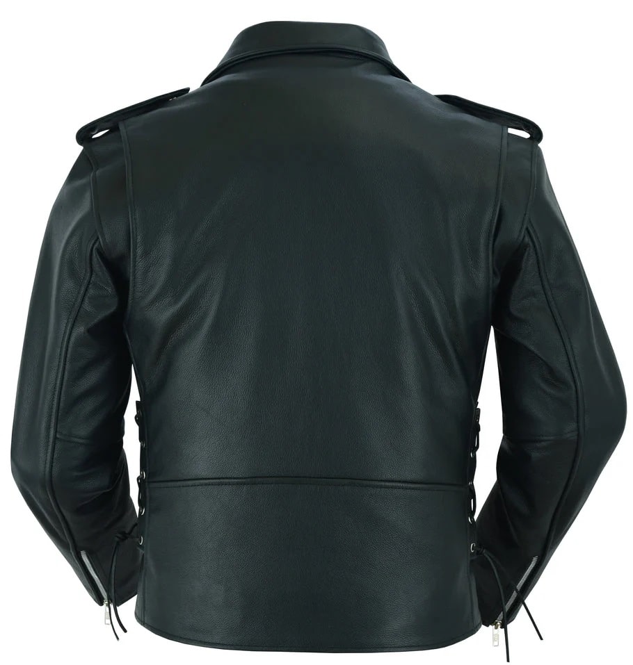 Classic Biker Leather Jacket with Side Laces  