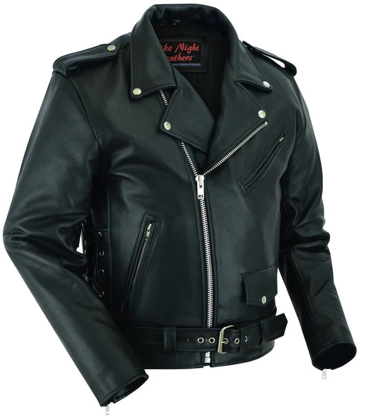 Side Angle Classic Biker Leather Jacket with Side Laces 