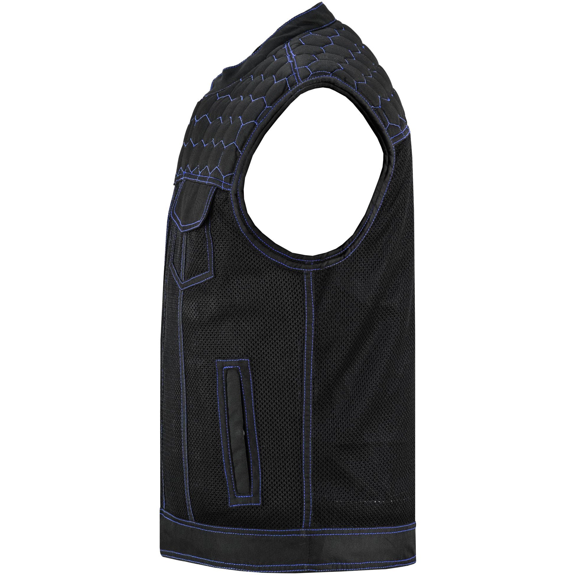 Side View Blue Soul Men's Black Mesh Textile Vest with Blue Paisley Liner