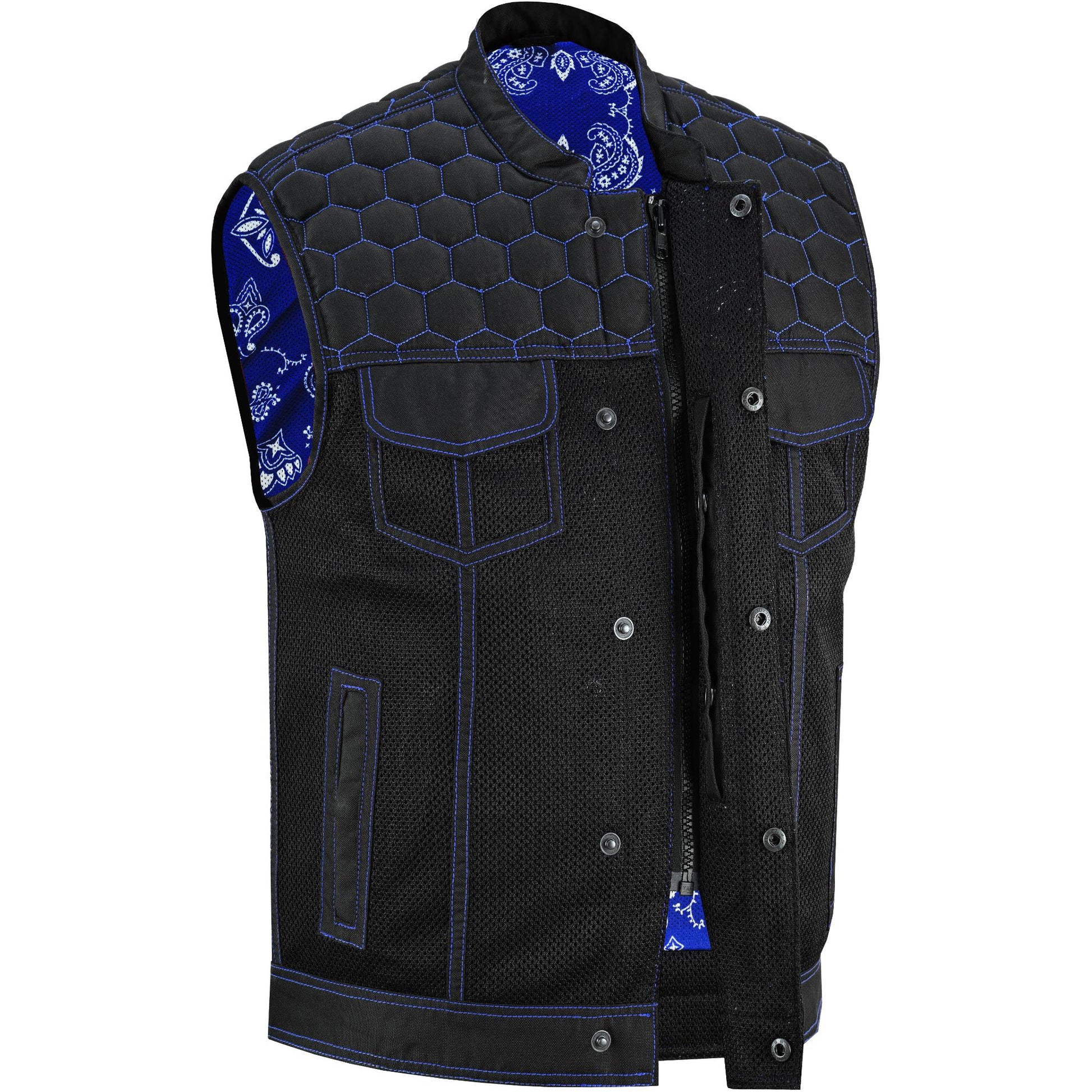 Side Angle Blue Soul Men's Black Mesh Textile Vest with Blue Paisley Liner