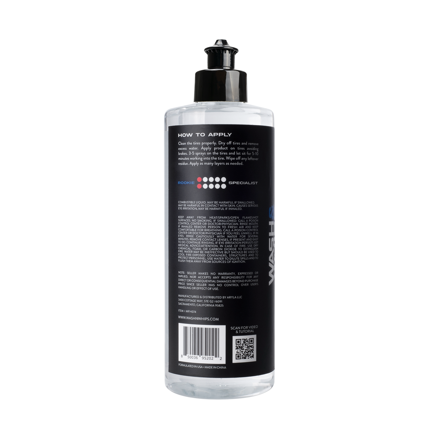 Bottle of car wash liquid with label on a white background