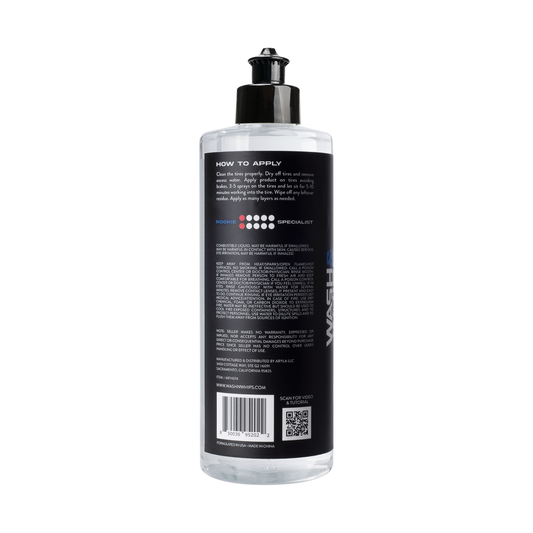 Bottle of car wash liquid with label on a white background