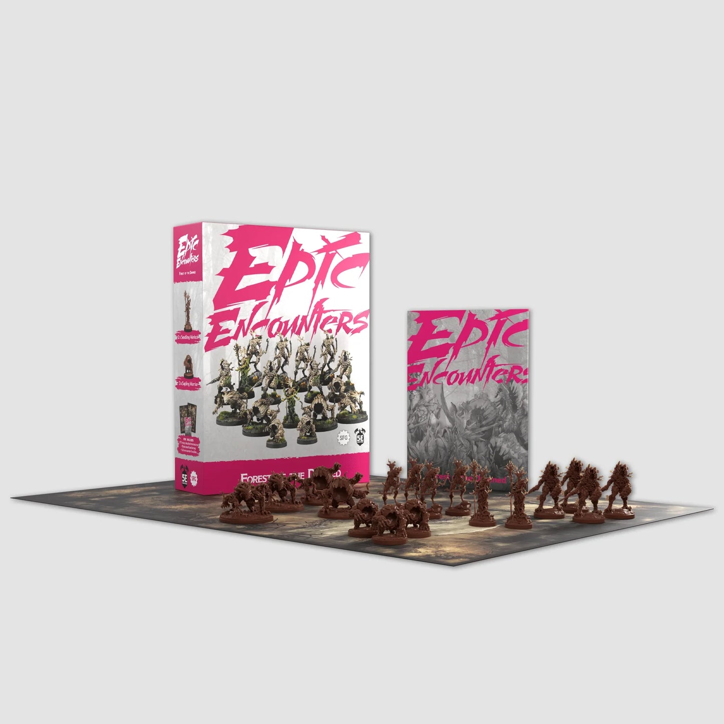 Epic Encounters game set with figures and packaging on a white background