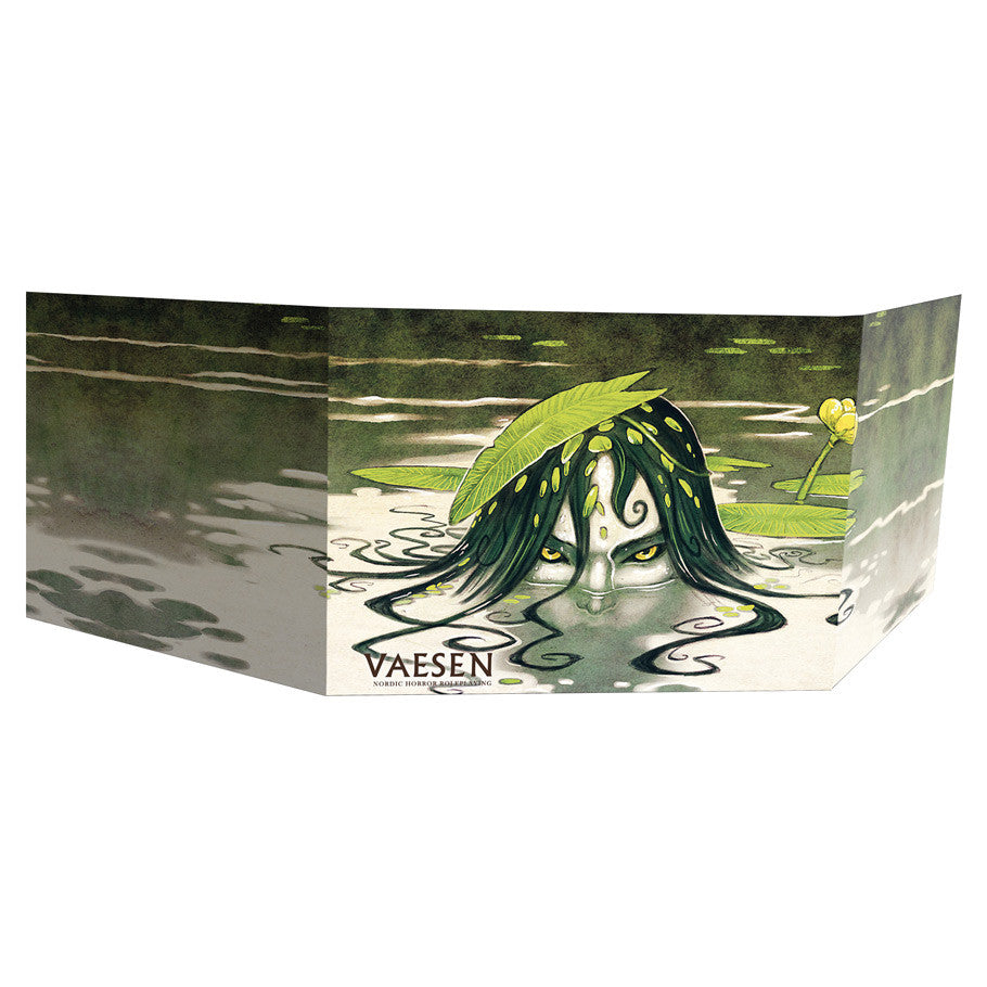Card with a fantasy design of a face with long dark hair and green leaves, featuring the brand 'VAESEN'.