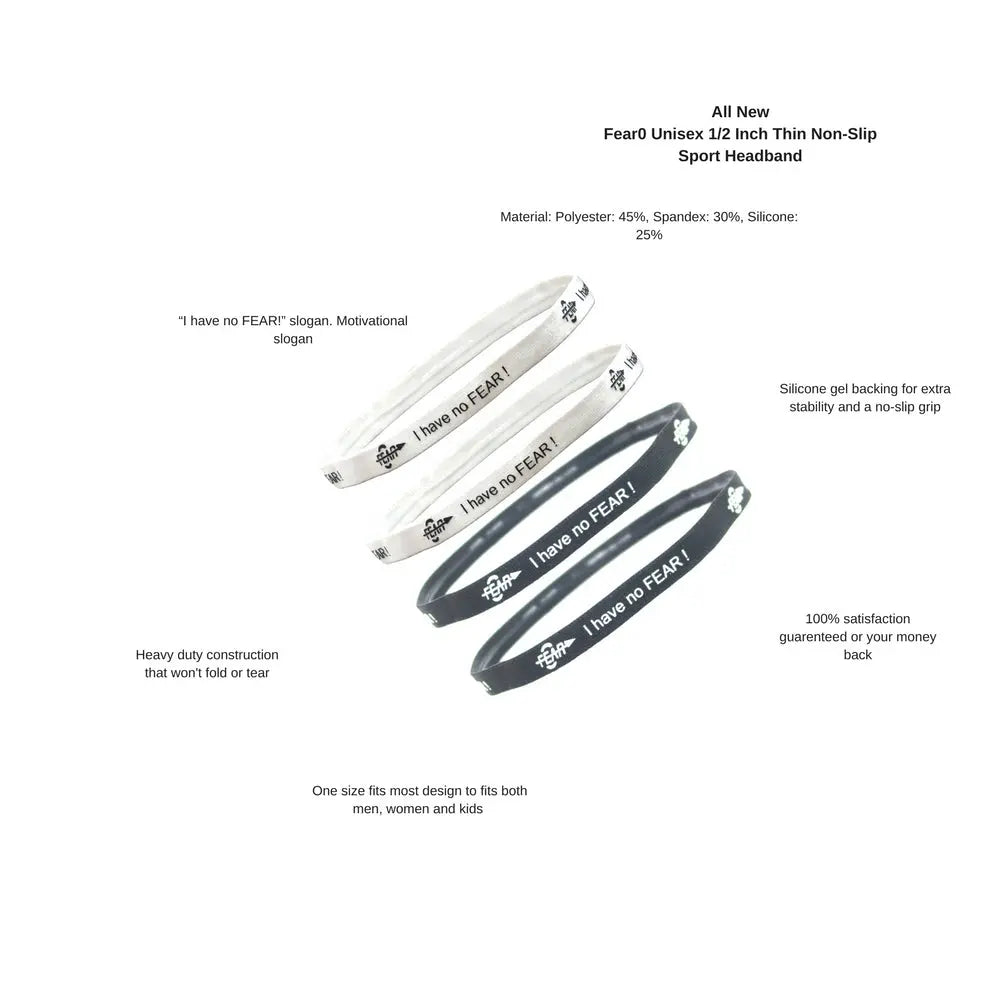 Advertisement for Fear0 Unisex Sport Headband with text on a white background